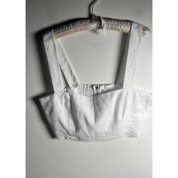 Reformation Size 12 White Olson Linen Crop Smock Adjustable Straps Top NEW - Picture 3 of 14